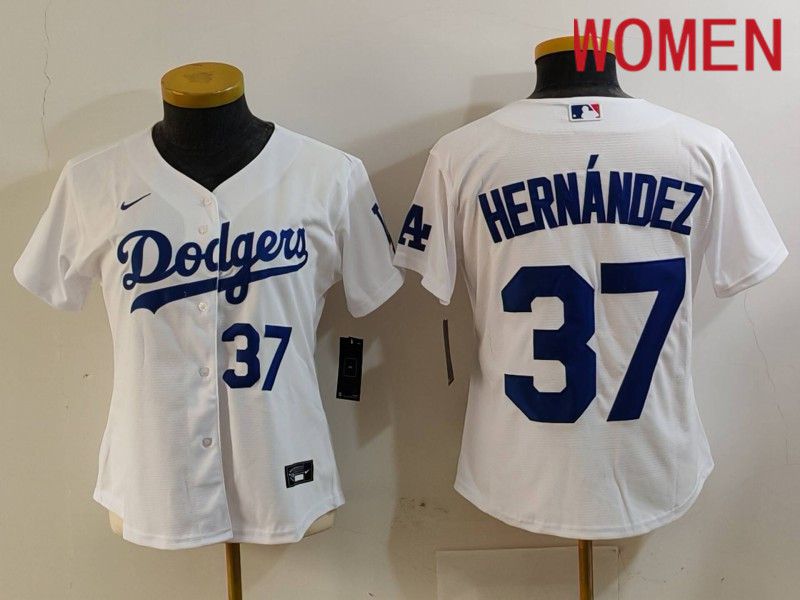 Women Los Angeles Dodgers 37 Hernandez White Nike Game 2024 MLB Jersey style 7263